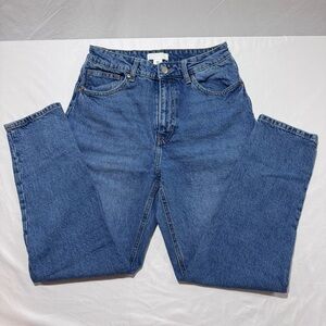 H&M Mom Jeans High Waisted Blue Med Wash Ankle 99% Cotton 1% Elastane Size US 8